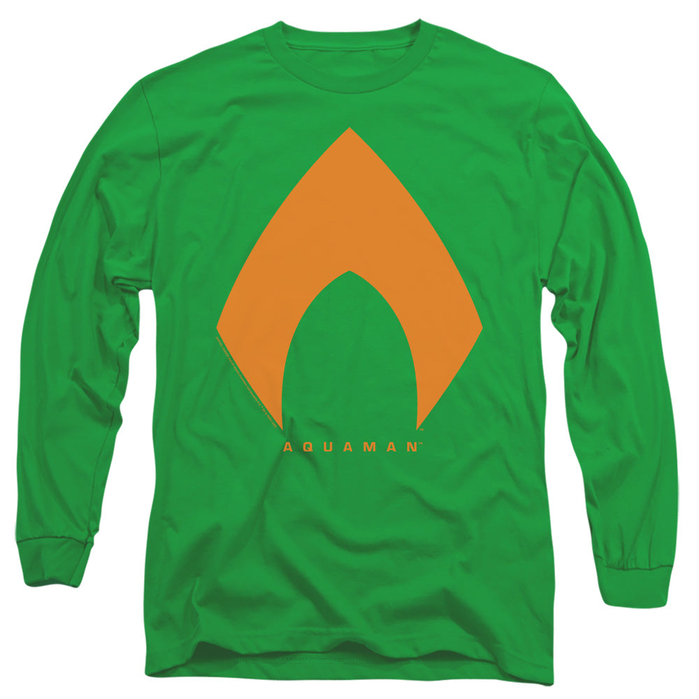 AN OFFCIALLY LICENSED JUSTICE LEAGUE MOVIE AQUAMAN SOLID COLOR MEN'S LONG SLEEVE T-SHIRT KELLY GREEN