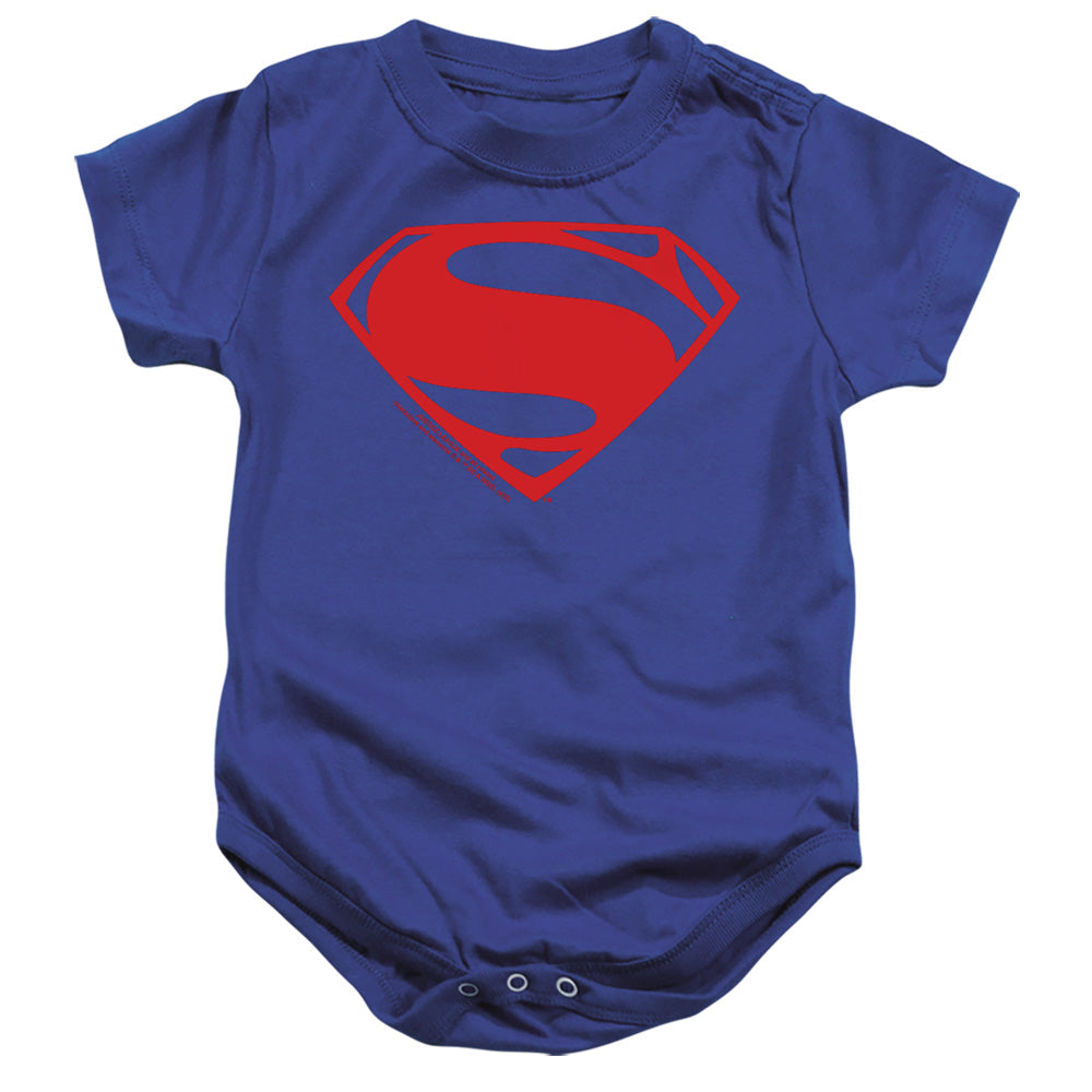 AN OFFCIALLY LICENSED JUSTICE LEAGUE MOVIE SUPERMAN SOLID COLOR BABY BODYSUIT ROYAL