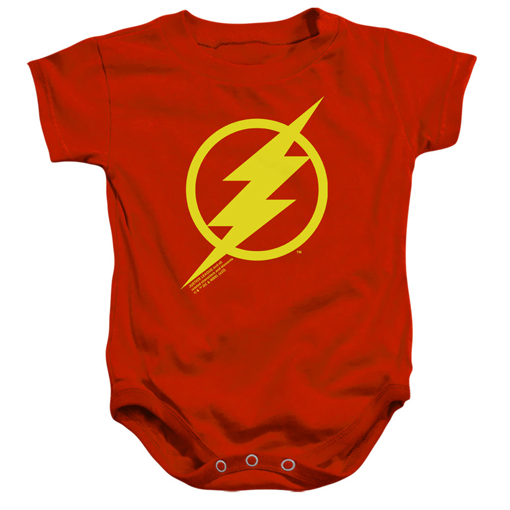 AN OFFCIALLY LICENSED JUSTICE LEAGUE MOVIE FLASH SOLID COLOR BABY BODYSUIT RED