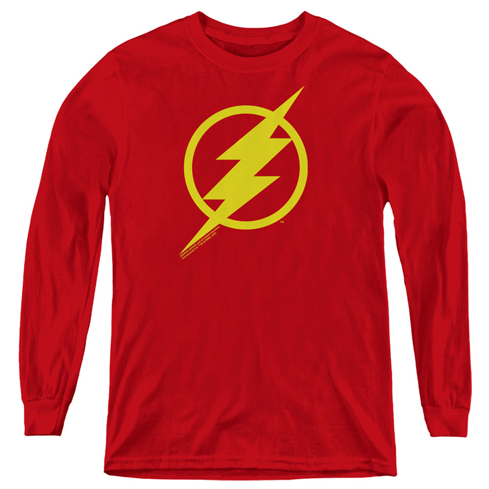AN OFFCIALLY LICENSED JUSTICE LEAGUE MOVIE FLASH SOLID COLOR YOUTH LONG SLEEVE T-SHIRT RED