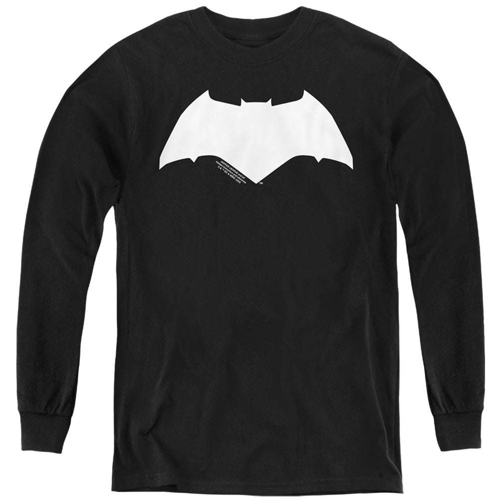 AN OFFCIALLY LICENSED JUSTICE LEAGUE MOVIE BATMAN SOLID COLOR YOUTH LONG SLEEVE T-SHIRT BLACK