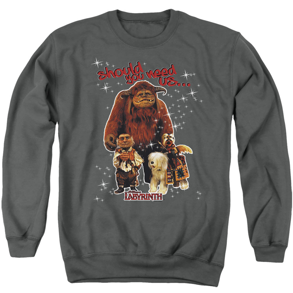 AN OFFCIALLY LICENSED LABYRINTH SHOULD YOU NEED US ADULT UNISEX CREWNECK SWEATSHIRT CHARCOAL