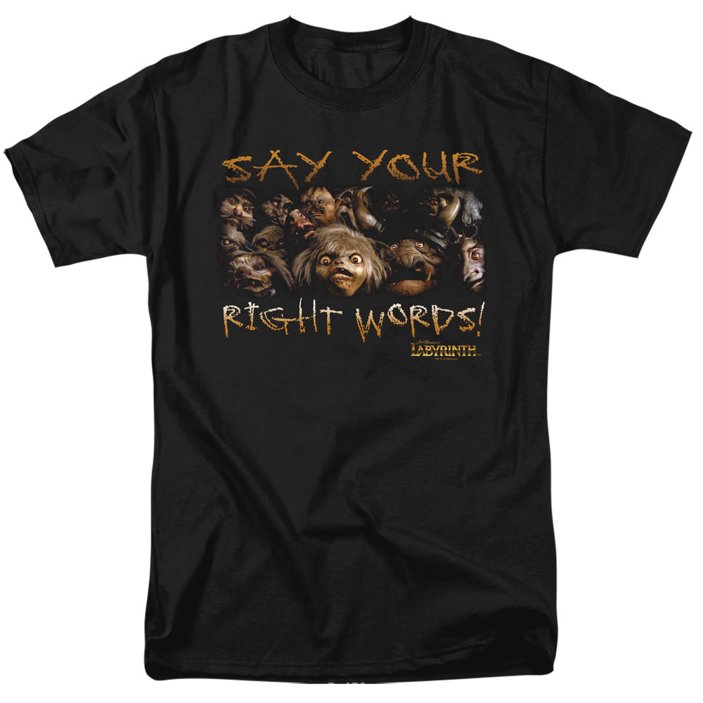 AN OFFCIALLY LICENSED LABYRINTH SAY YOUR RIGHT WORDS MEN'S REGULAR FIT T-SHIRT BLACK