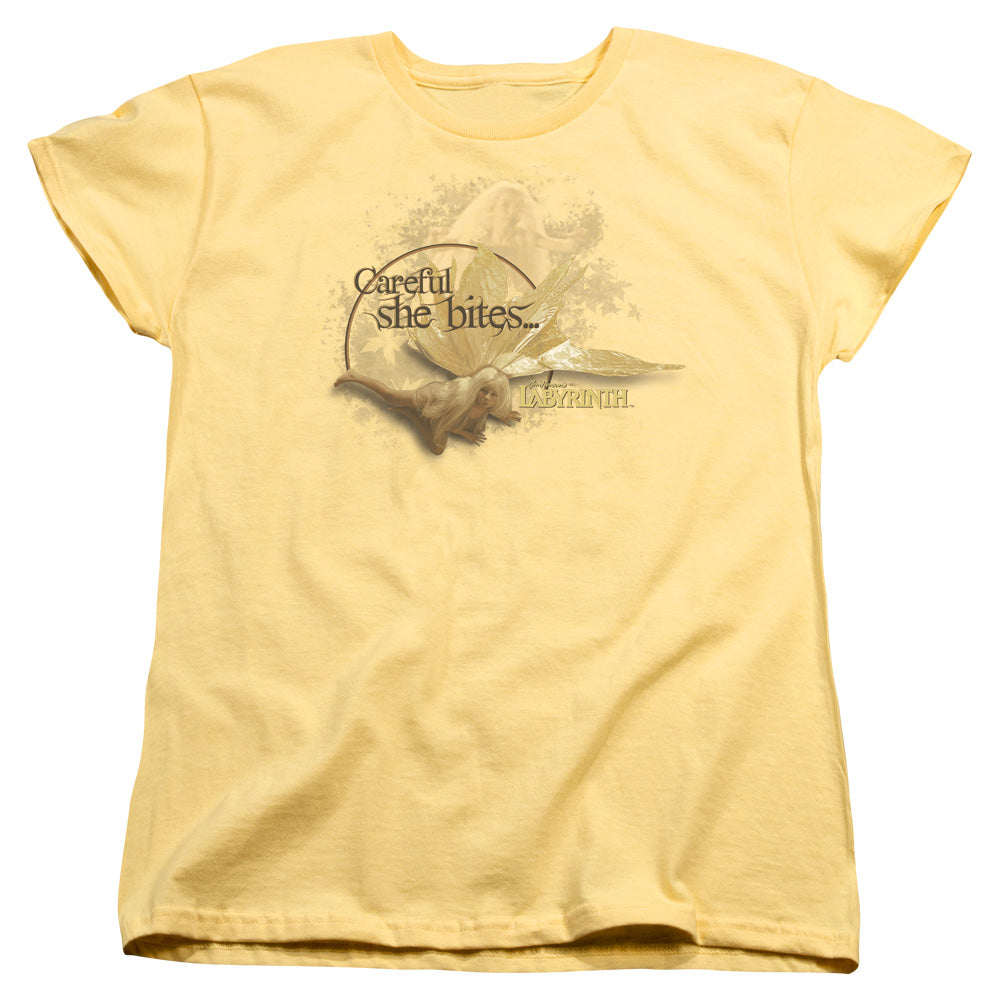 AN OFFCIALLY LICENSED LABYRINTH SHE BITES WOMEN'S REGULAR FIT T-SHIRT BANANA