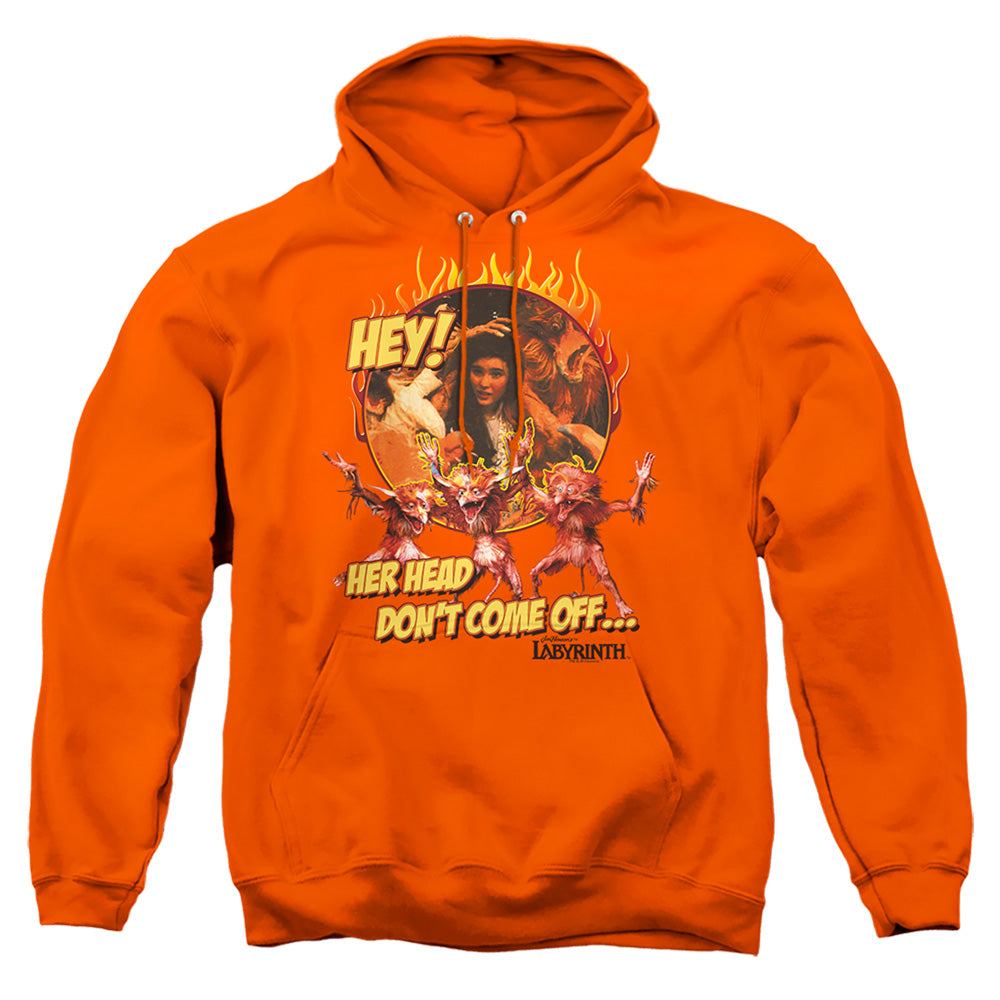 AN OFFCIALLY LICENSED LABYRINTH HEAD DONT COME OFF ADULT UNISEX PULLOVER HOODIE ORANGE