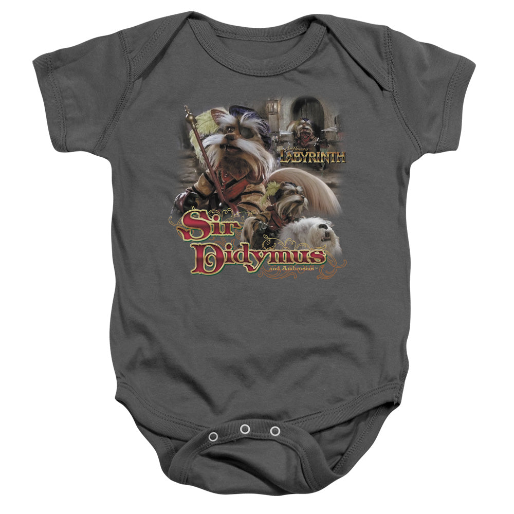 AN OFFCIALLY LICENSED LABYRINTH SIR DIDYMUS BABY BODYSUIT CHARCOAL