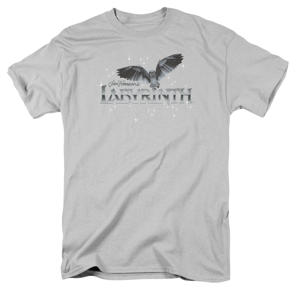 AN OFFCIALLY LICENSED LABYRINTH OWL LOGO MEN'S REGULAR FIT T-SHIRT SILVER