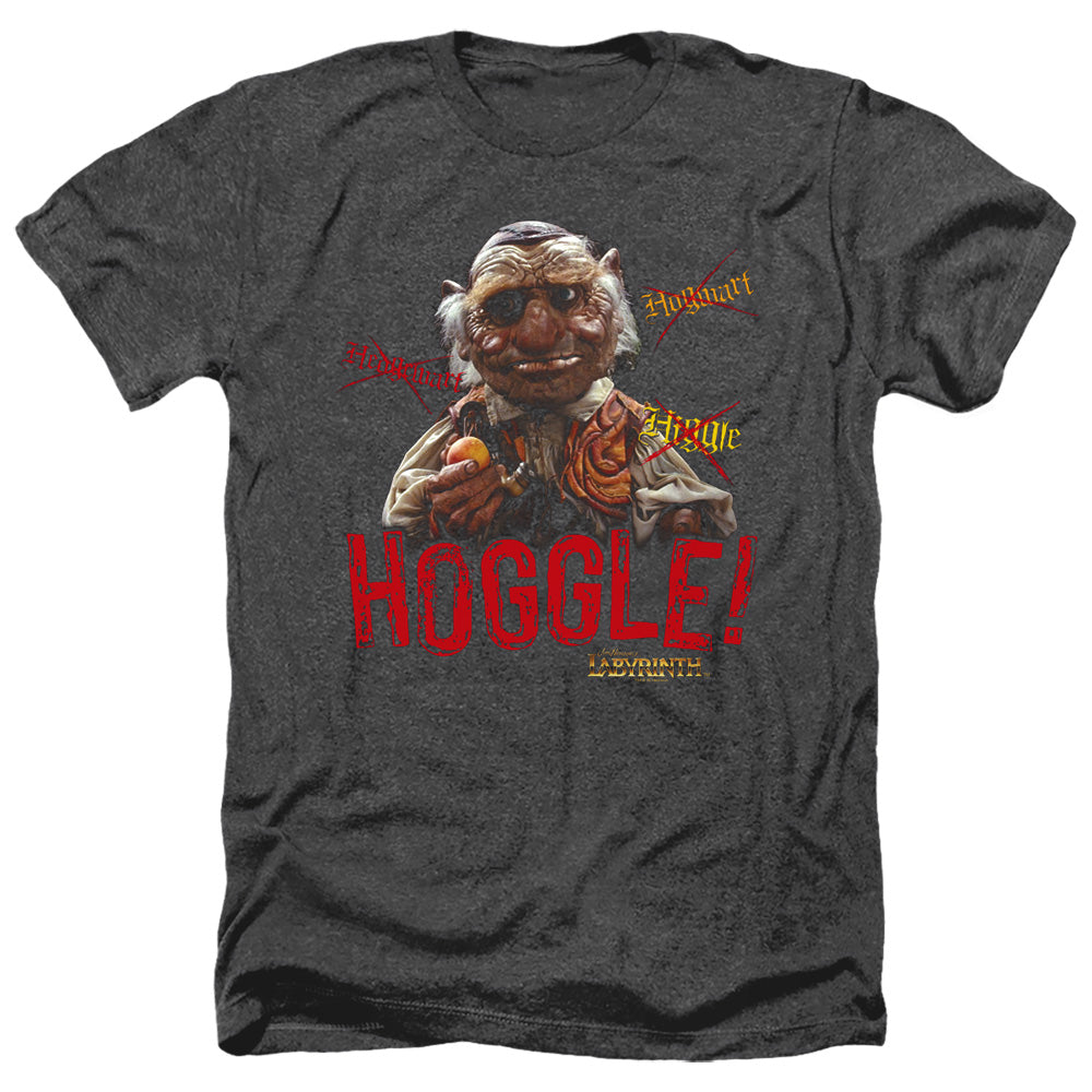 AN OFFCIALLY LICENSED LABYRINTH HOGGLE MEN'S HEATHER T-SHIRT CHARCOAL