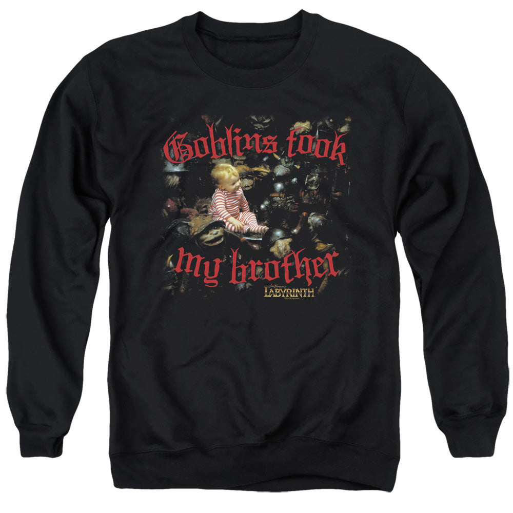 AN OFFCIALLY LICENSED LABYRINTH GOBLINS TOOK MY BROTHER ADULT UNISEX CREWNECK SWEATSHIRT BLACK