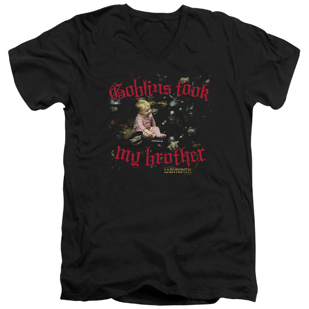 AN OFFCIALLY LICENSED LABYRINTH GOBLINS TOOK MY BROTHER MEN'S V-NECK T-SHIRT BLACK