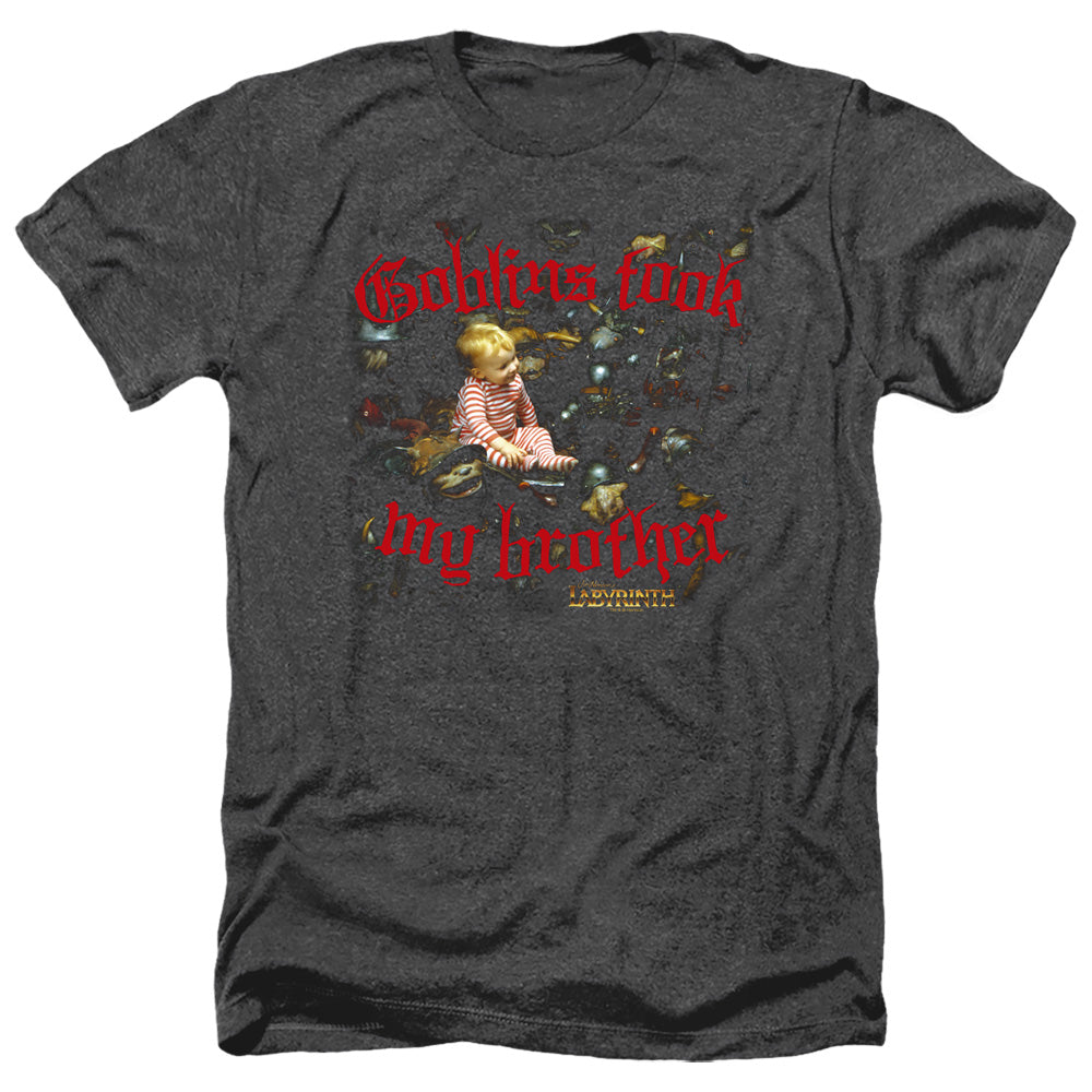 AN OFFCIALLY LICENSED LABYRINTH GOBLINS TOOK MY BROTHER MEN'S HEATHER T-SHIRT CHARCOAL