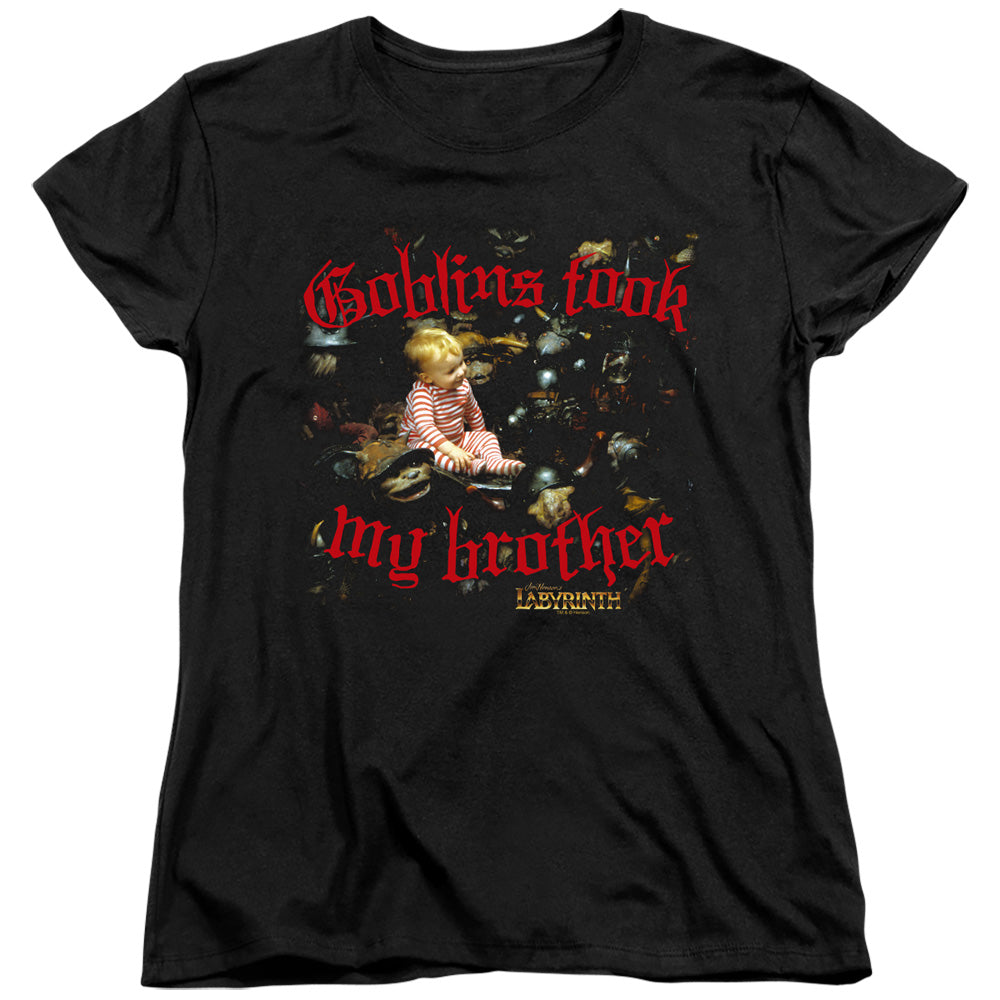 AN OFFCIALLY LICENSED LABYRINTH GOBLINS TOOK MY BROTHER WOMEN'S REGULAR FIT T-SHIRT BLACK