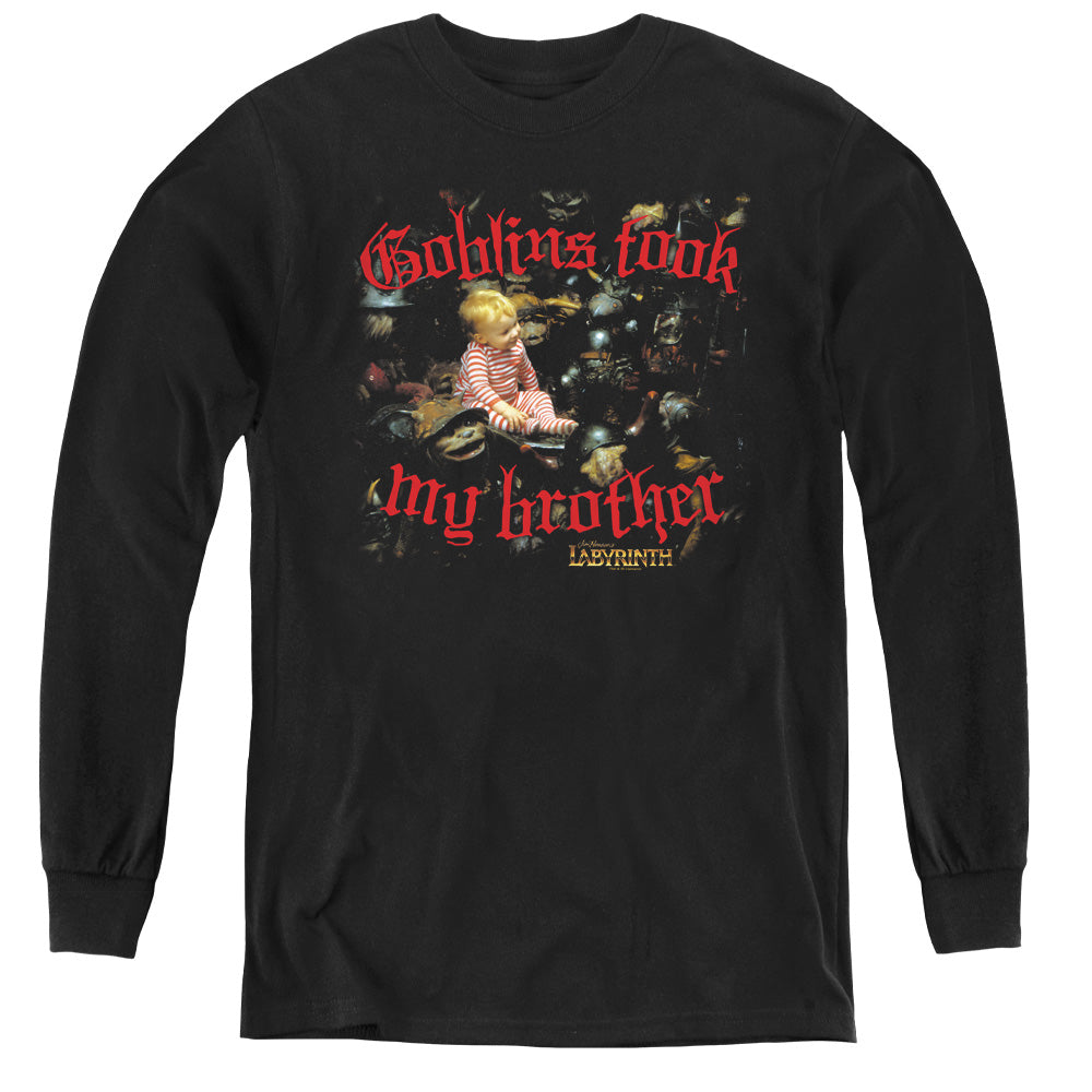 AN OFFCIALLY LICENSED LABYRINTH GOBLINS TOOK MY BROTHER YOUTH LONG SLEEVE T-SHIRT BLACK