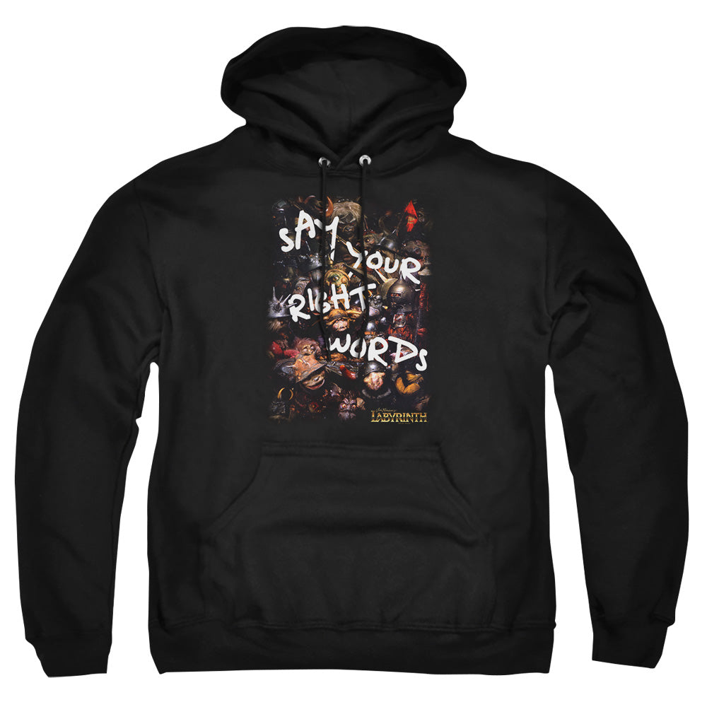AN OFFCIALLY LICENSED LABYRINTH RIGHT WORDS ADULT UNISEX PULLOVER HOODIE BLACK