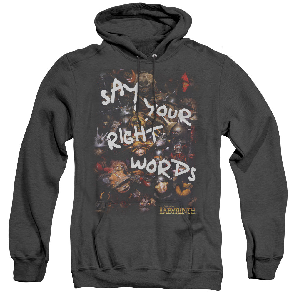AN OFFCIALLY LICENSED LABYRINTH RIGHT WORDS ADULT UNISEX HEATHER PULLOVER HOODIE BLACK