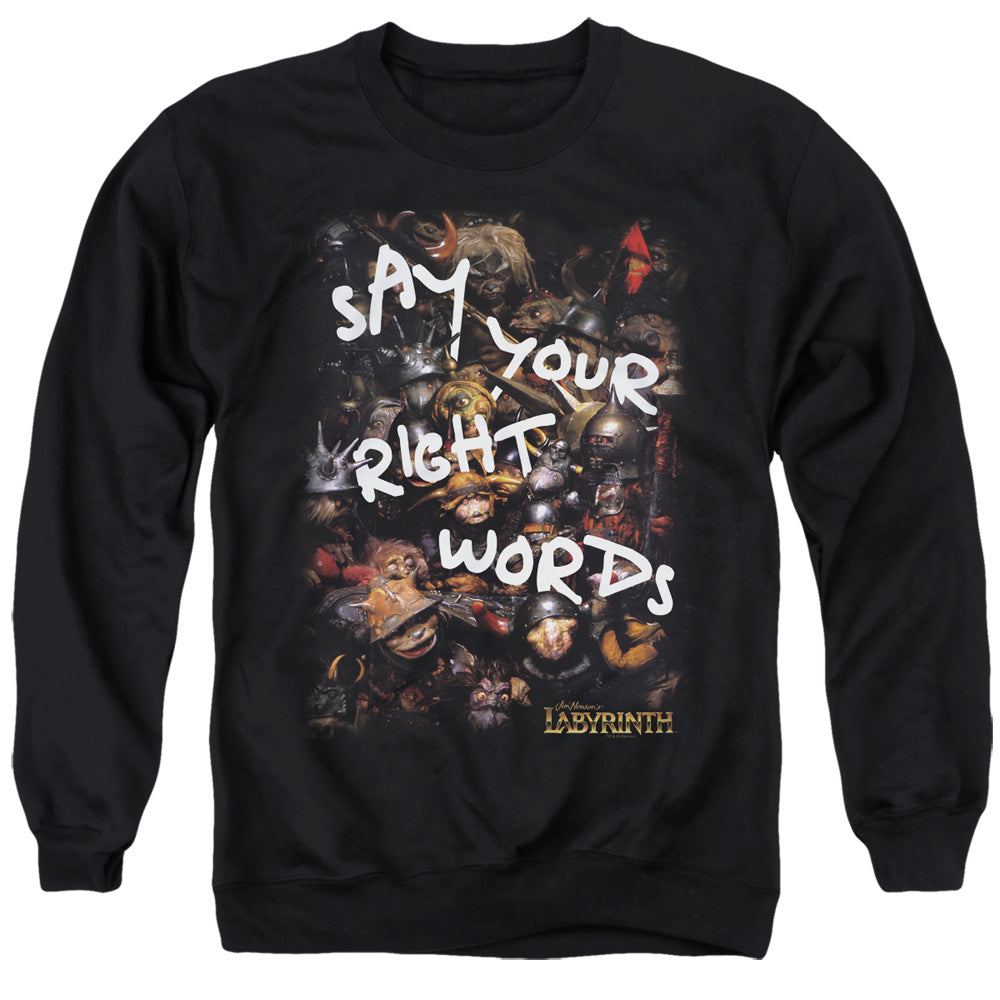 AN OFFCIALLY LICENSED LABYRINTH RIGHT WORDS ADULT UNISEX CREWNECK SWEATSHIRT BLACK