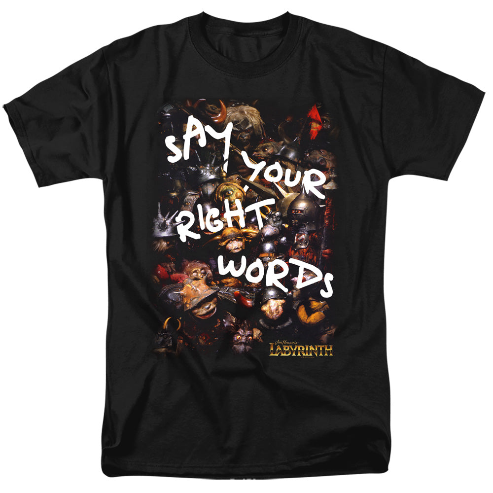 AN OFFCIALLY LICENSED LABYRINTH RIGHT WORDS MEN'S REGULAR FIT T-SHIRT BLACK