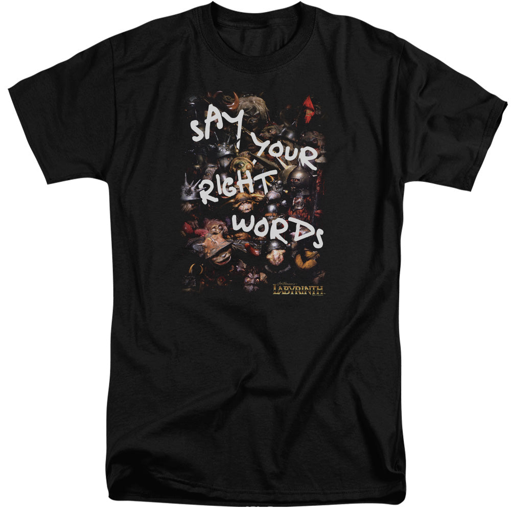AN OFFCIALLY LICENSED LABYRINTH RIGHT WORDS MEN'S TALL FIT T-SHIRT BLACK