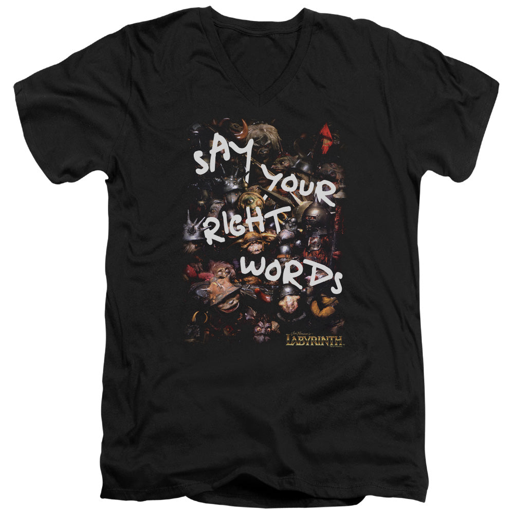 AN OFFCIALLY LICENSED LABYRINTH RIGHT WORDS MEN'S V-NECK T-SHIRT BLACK