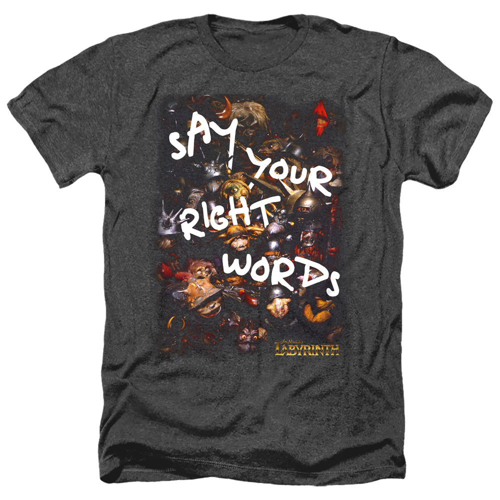 AN OFFCIALLY LICENSED LABYRINTH RIGHT WORDS MEN'S HEATHER T-SHIRT CHARCOAL
