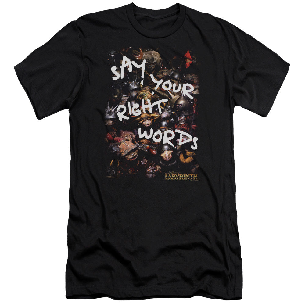 AN OFFCIALLY LICENSED LABYRINTH RIGHT WORDS MEN'S PREMIUM SLIM FIT T-SHIRT BLACK