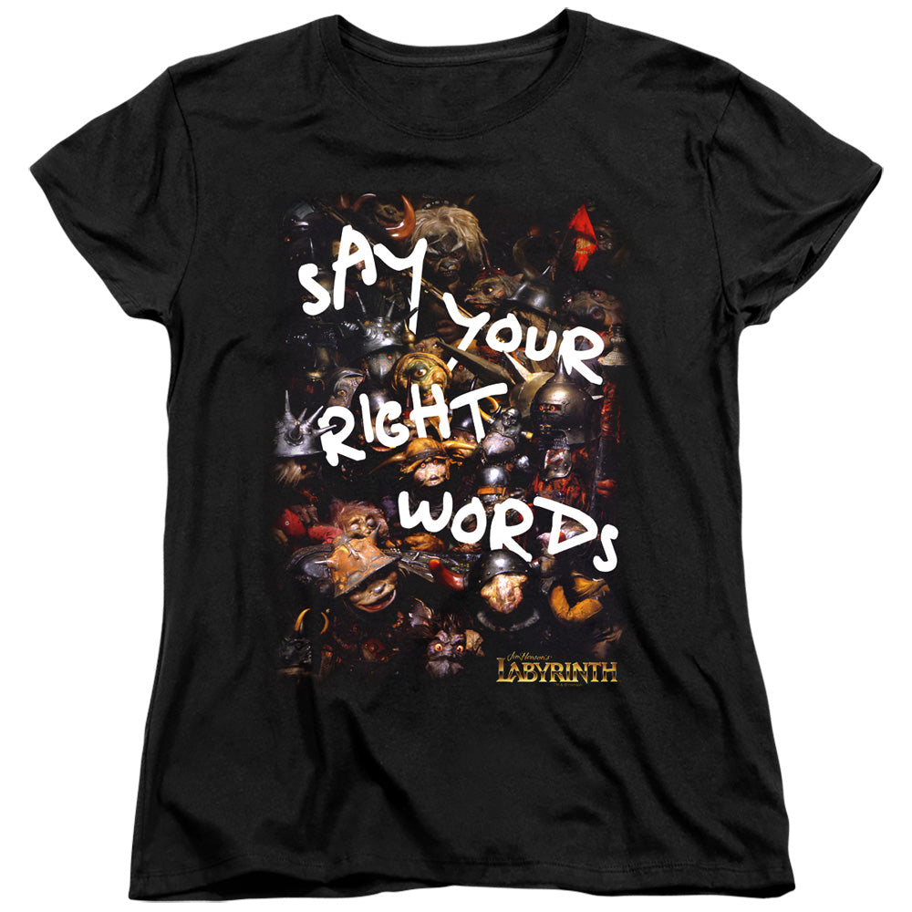AN OFFCIALLY LICENSED LABYRINTH RIGHT WORDS WOMEN'S REGULAR FIT T-SHIRT BLACK