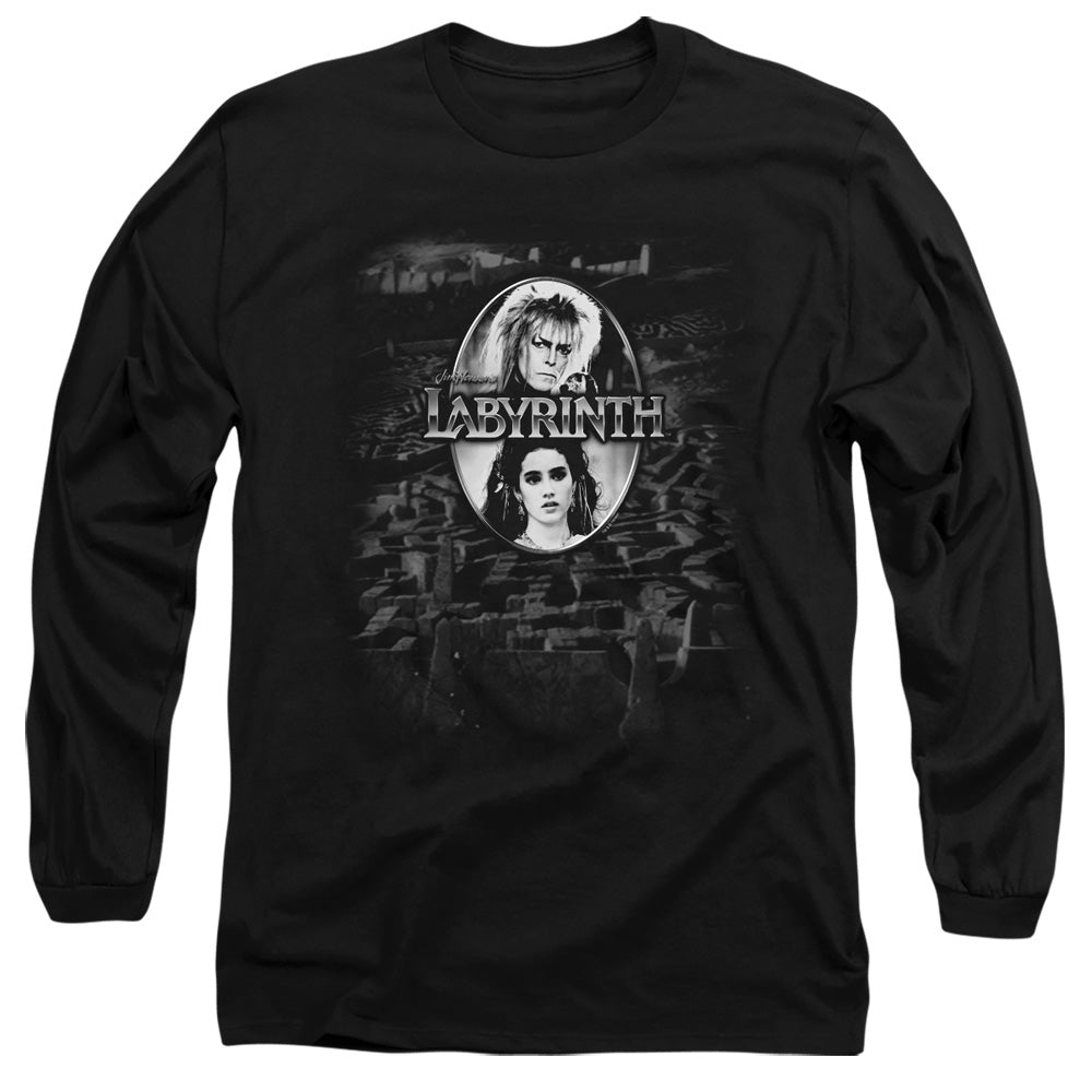 AN OFFCIALLY LICENSED LABYRINTH MAZE MEN'S LONG SLEEVE T-SHIRT BLACK