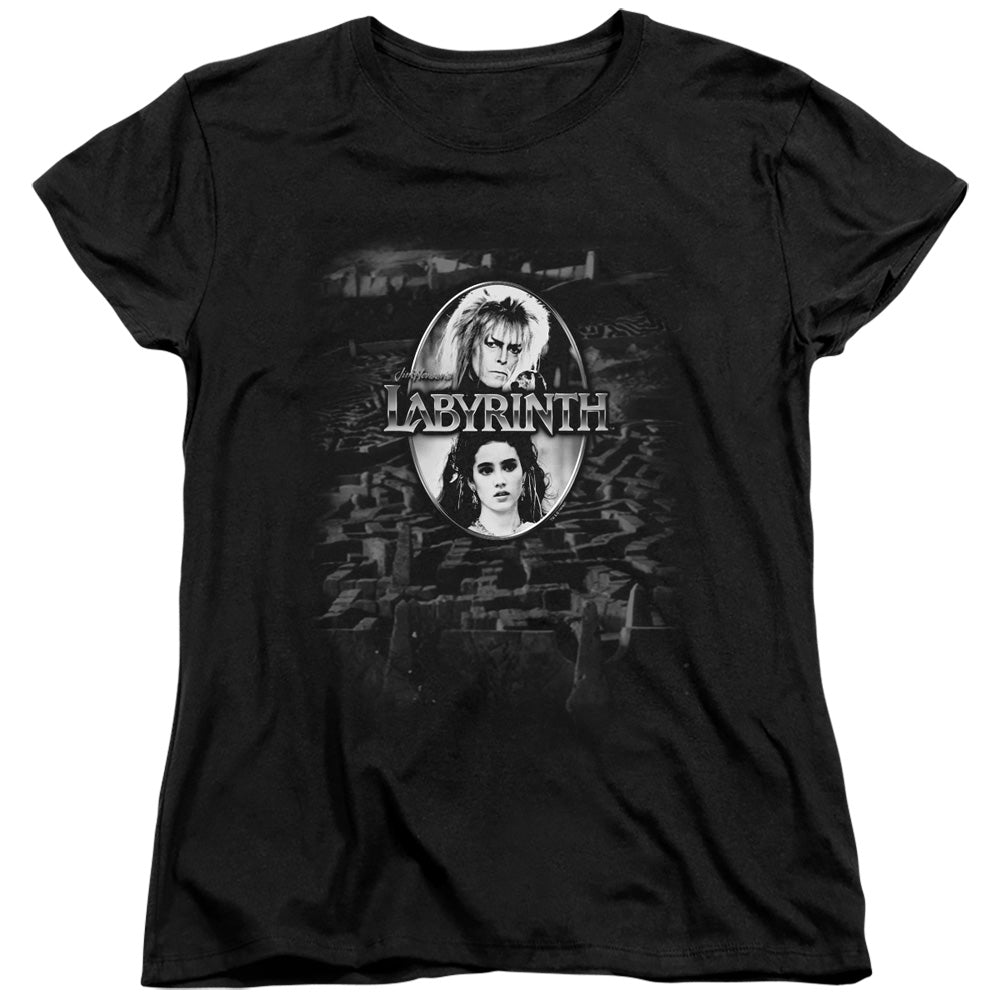 AN OFFCIALLY LICENSED LABYRINTH MAZE WOMEN'S REGULAR FIT T-SHIRT BLACK