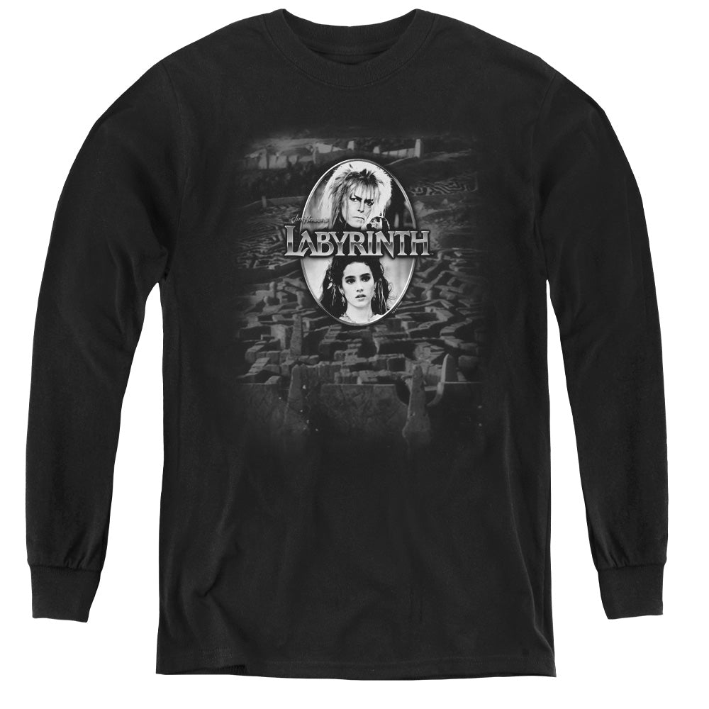 AN OFFCIALLY LICENSED LABYRINTH MAZE YOUTH LONG SLEEVE T-SHIRT BLACK