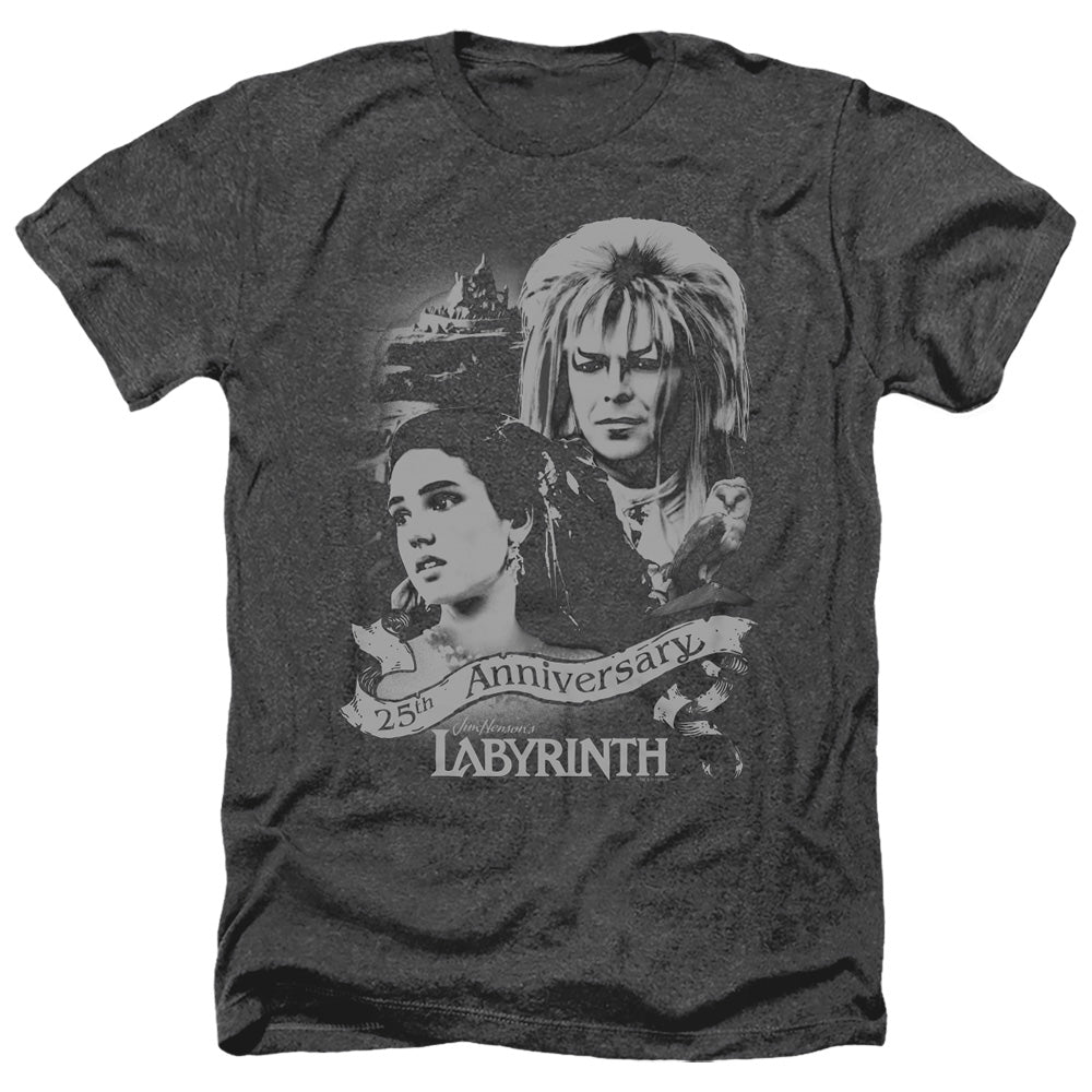 AN OFFCIALLY LICENSED LABYRINTH ANNIVERSARY MEN'S HEATHER T-SHIRT CHARCOAL