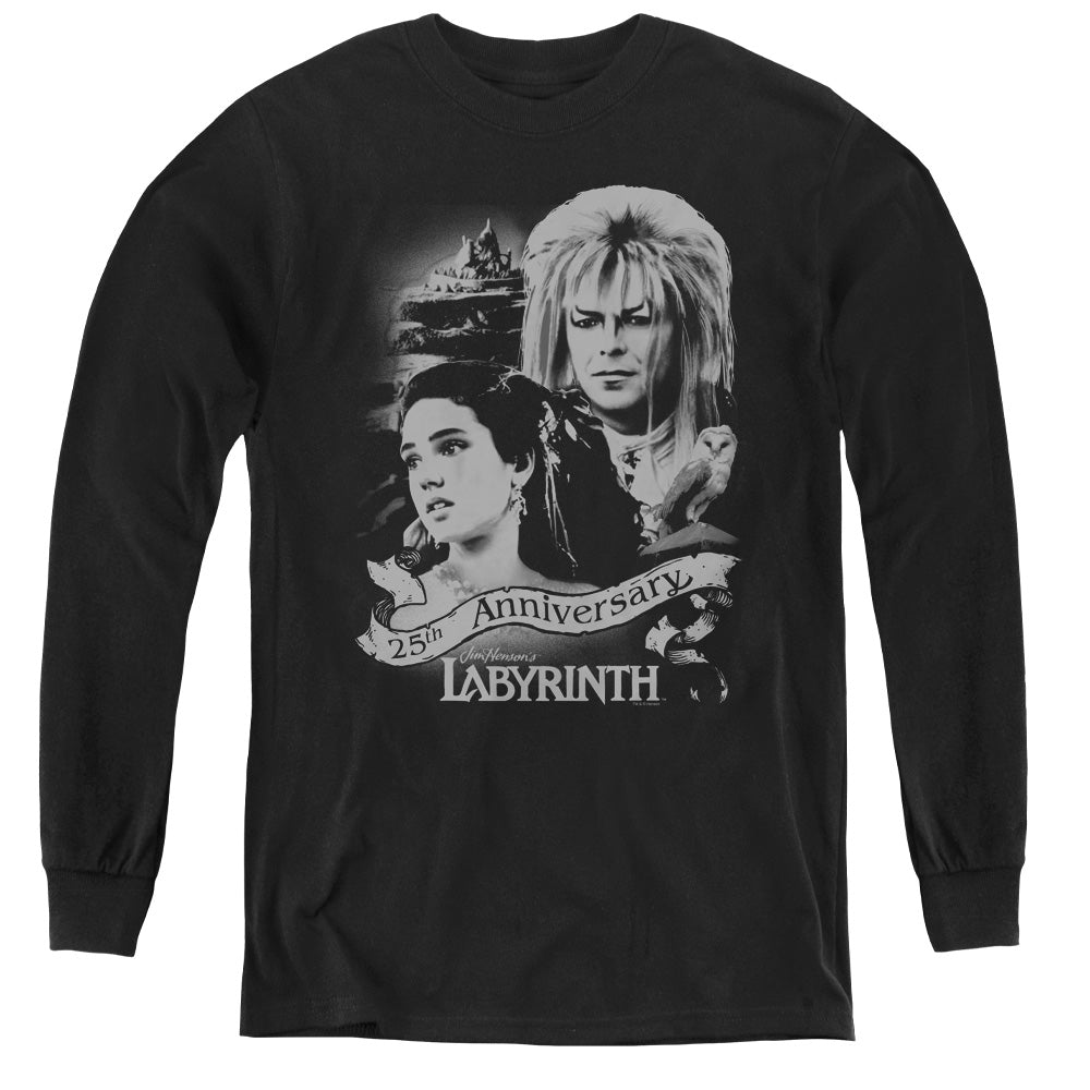 AN OFFCIALLY LICENSED LABYRINTH ANNIVERSARY YOUTH LONG SLEEVE T-SHIRT BLACK