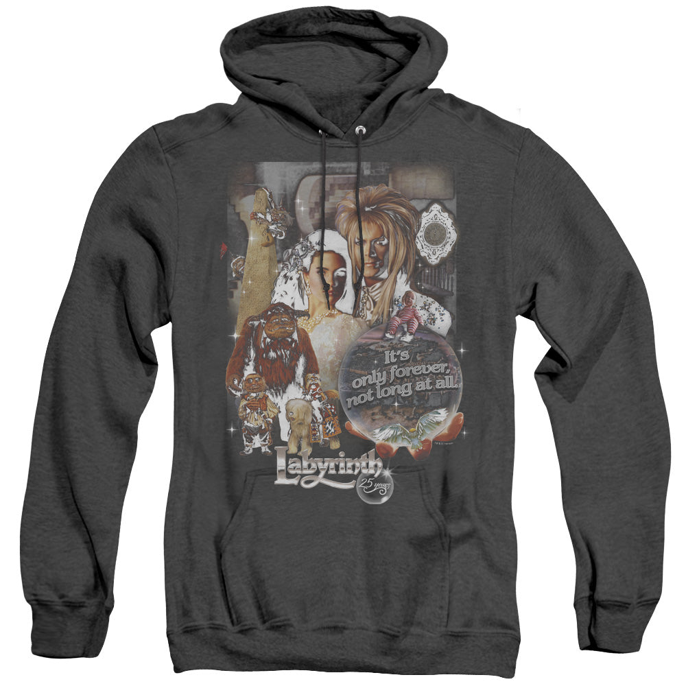 AN OFFCIALLY LICENSED LABYRINTH 25 YEARS OF MAGIC ADULT UNISEX HEATHER PULLOVER HOODIE BLACK