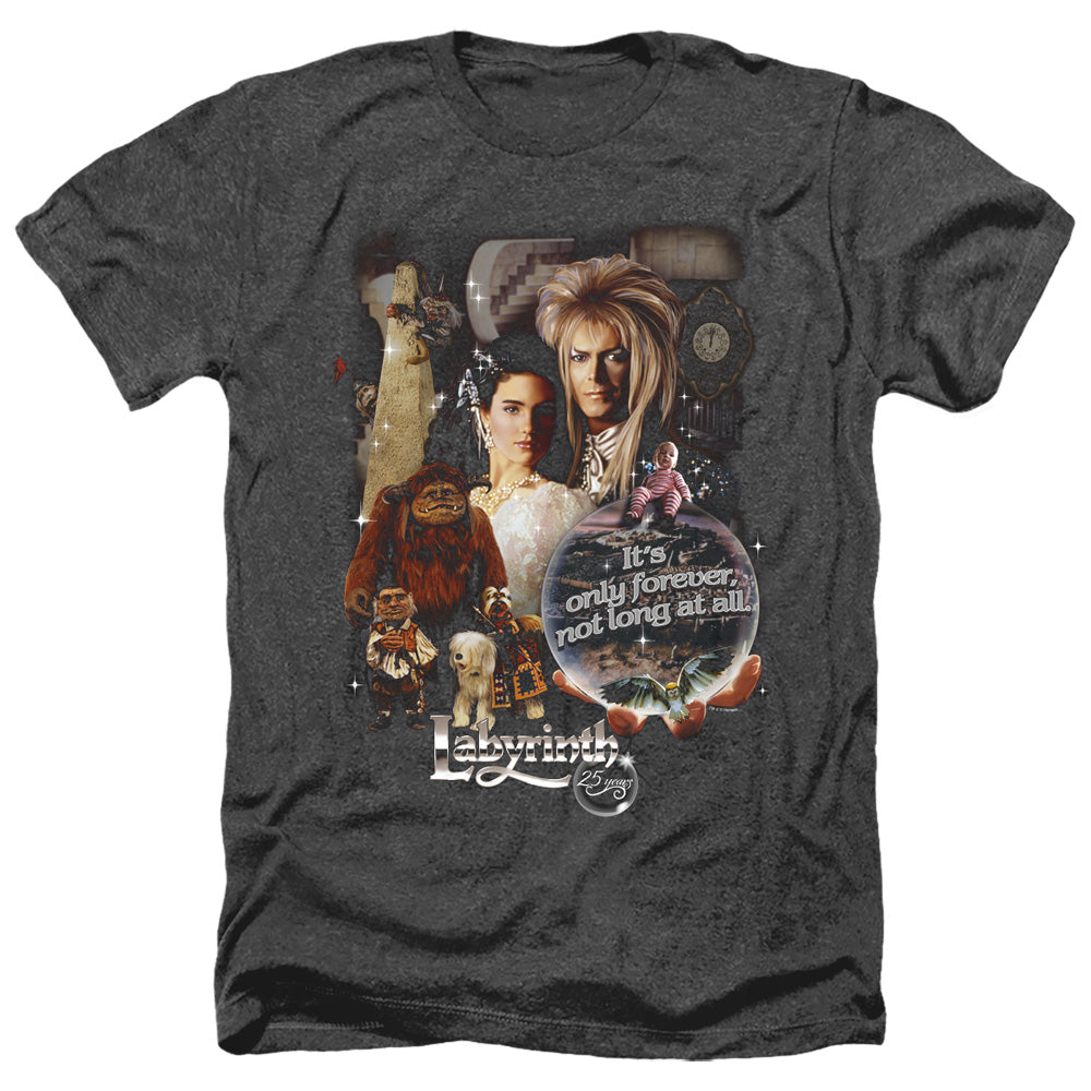 AN OFFCIALLY LICENSED LABYRINTH 25 YEARS OF MAGIC MEN'S HEATHER T-SHIRT CHARCOAL