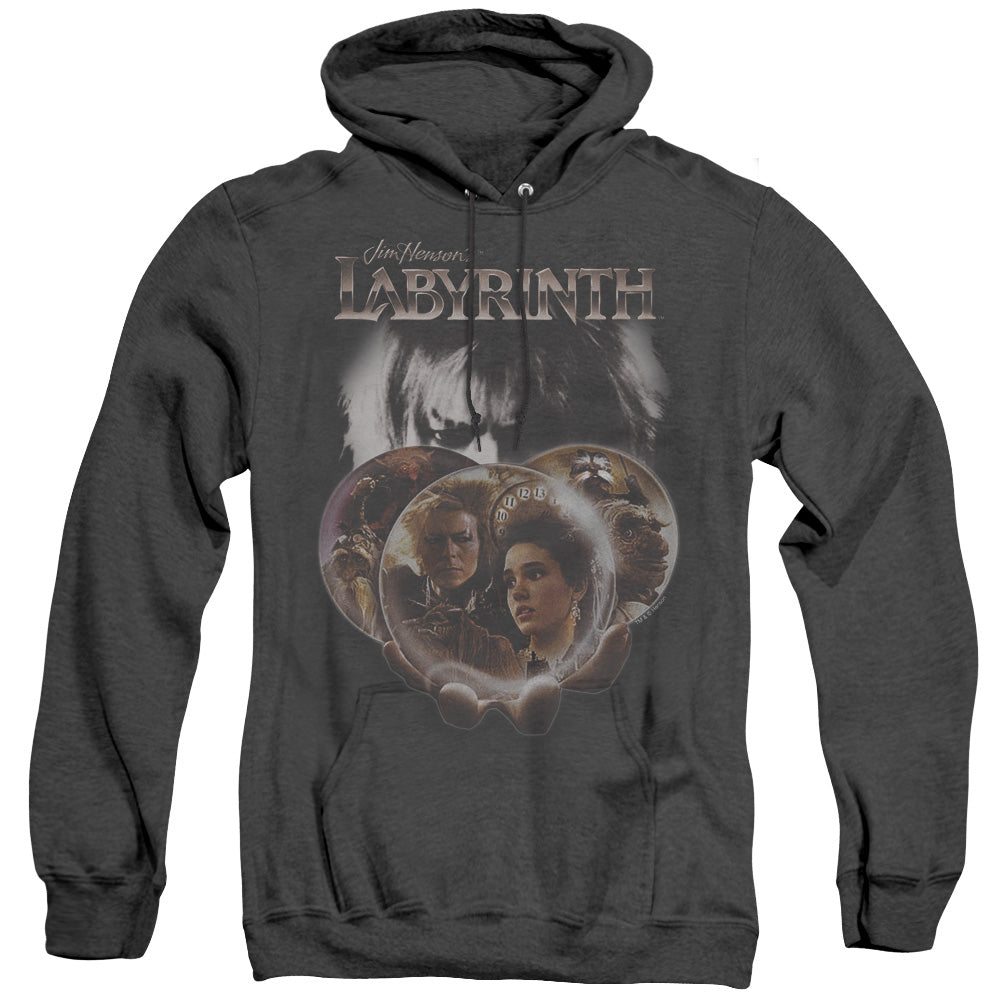 AN OFFCIALLY LICENSED LABYRINTH GLOBES ADULT UNISEX HEATHER PULLOVER HOODIE BLACK