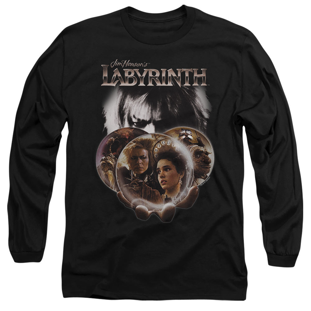 AN OFFCIALLY LICENSED LABYRINTH GLOBES MEN'S LONG SLEEVE T-SHIRT BLACK