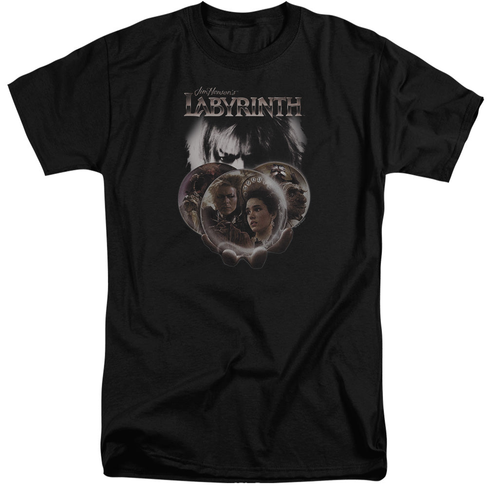 AN OFFCIALLY LICENSED LABYRINTH GLOBES MEN'S TALL FIT T-SHIRT BLACK