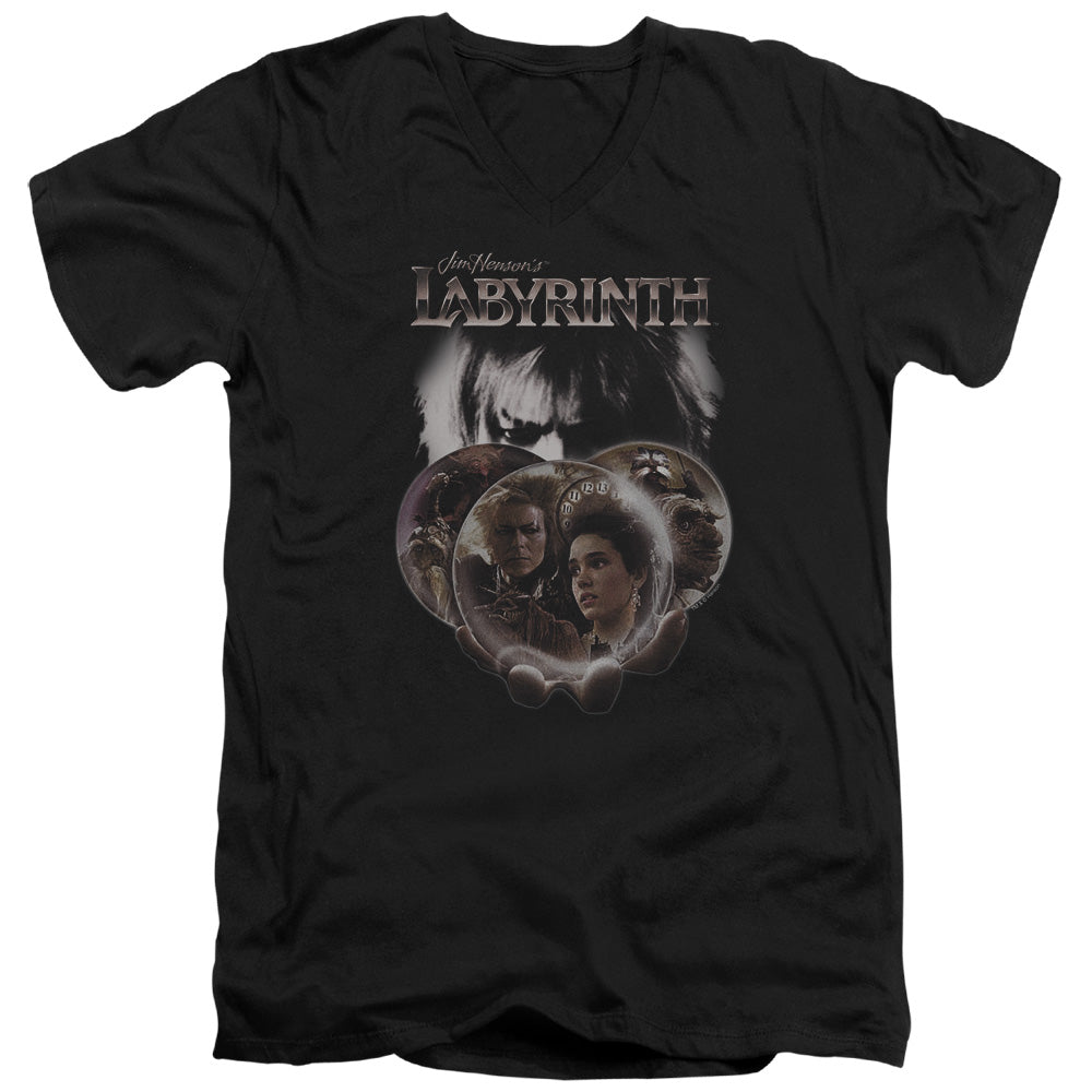 AN OFFCIALLY LICENSED LABYRINTH GLOBES MEN'S V-NECK T-SHIRT BLACK