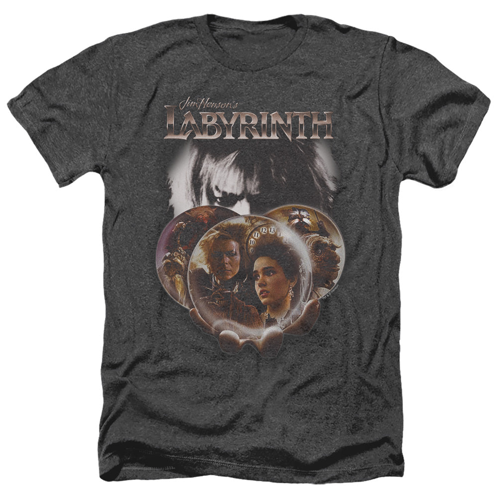 AN OFFCIALLY LICENSED LABYRINTH GLOBES MEN'S HEATHER T-SHIRT CHARCOAL