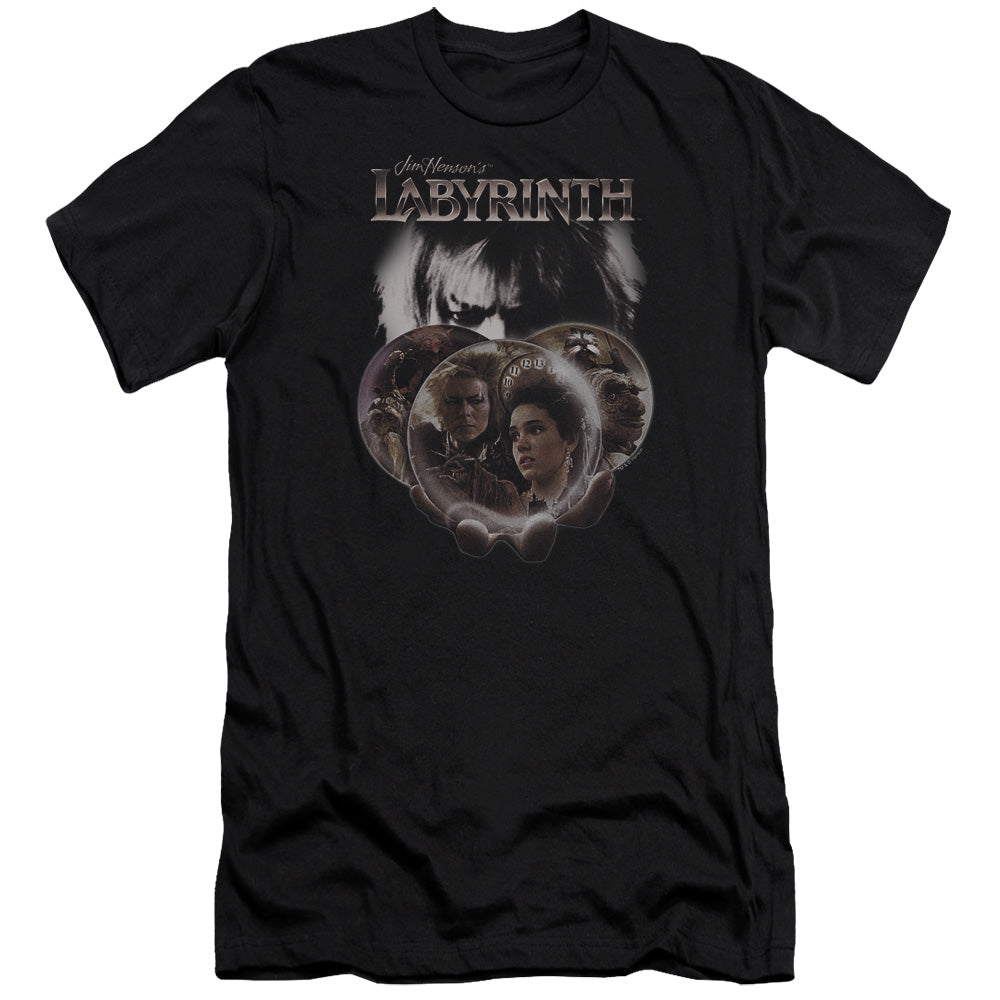 AN OFFCIALLY LICENSED LABYRINTH GLOBES MEN'S PREMIUM SLIM FIT T-SHIRT BLACK