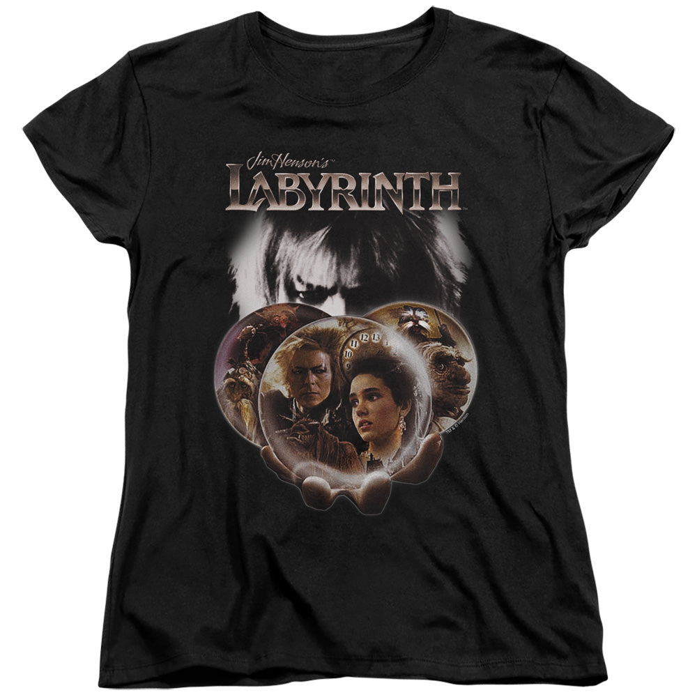 AN OFFCIALLY LICENSED LABYRINTH GLOBES WOMEN'S REGULAR FIT T-SHIRT BLACK