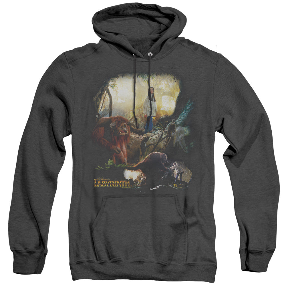 AN OFFCIALLY LICENSED LABYRINTH SARAH & LUDO ADULT UNISEX HEATHER PULLOVER HOODIE BLACK