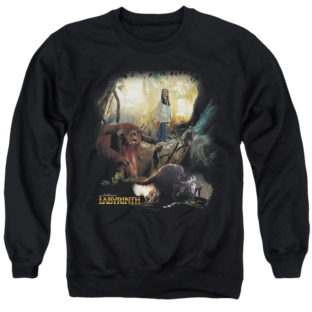 AN OFFCIALLY LICENSED LABYRINTH SARAH & LUDO ADULT UNISEX CREWNECK SWEATSHIRT BLACK