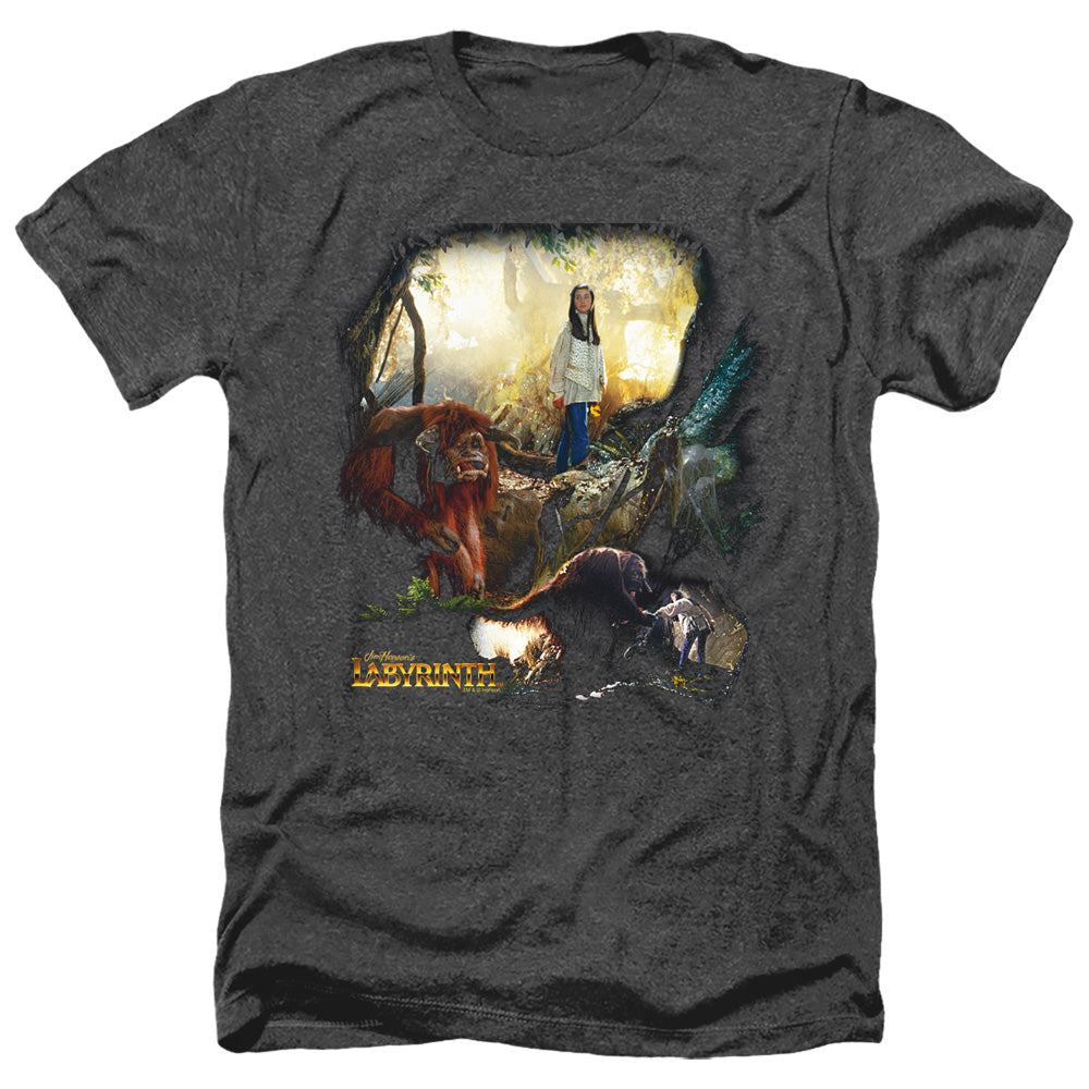 AN OFFCIALLY LICENSED LABYRINTH SARAH & LUDO MEN'S HEATHER T-SHIRT CHARCOAL