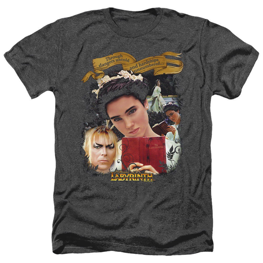 AN OFFCIALLY LICENSED LABYRINTH DANGERS UNTOLD MEN'S HEATHER T-SHIRT CHARCOAL