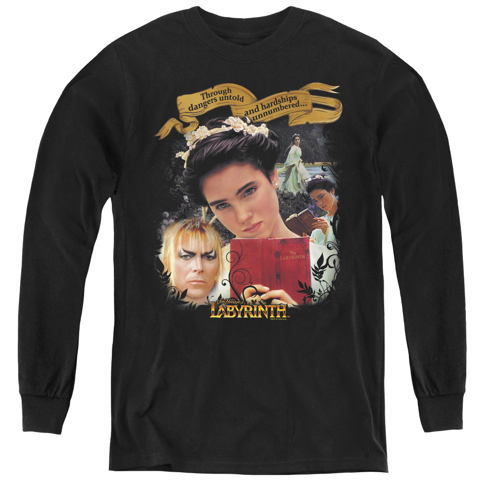 AN OFFCIALLY LICENSED LABYRINTH DANGERS UNTOLD YOUTH LONG SLEEVE T-SHIRT BLACK