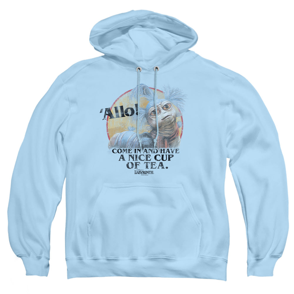 AN OFFCIALLY LICENSED LABYRINTH TEA ADULT UNISEX PULLOVER HOODIE LIGHT BLUE