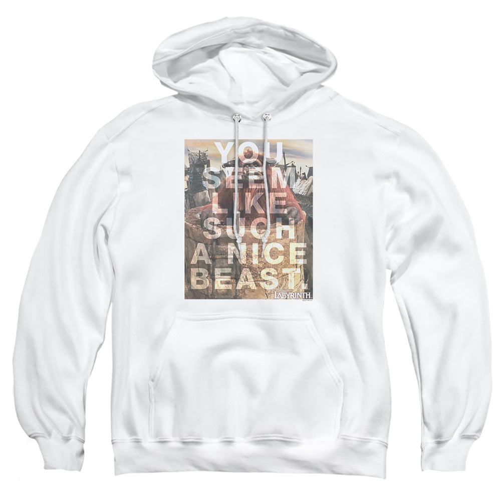 AN OFFCIALLY LICENSED LABYRINTH NICE BEAST ADULT UNISEX PULLOVER HOODIE WHITE
