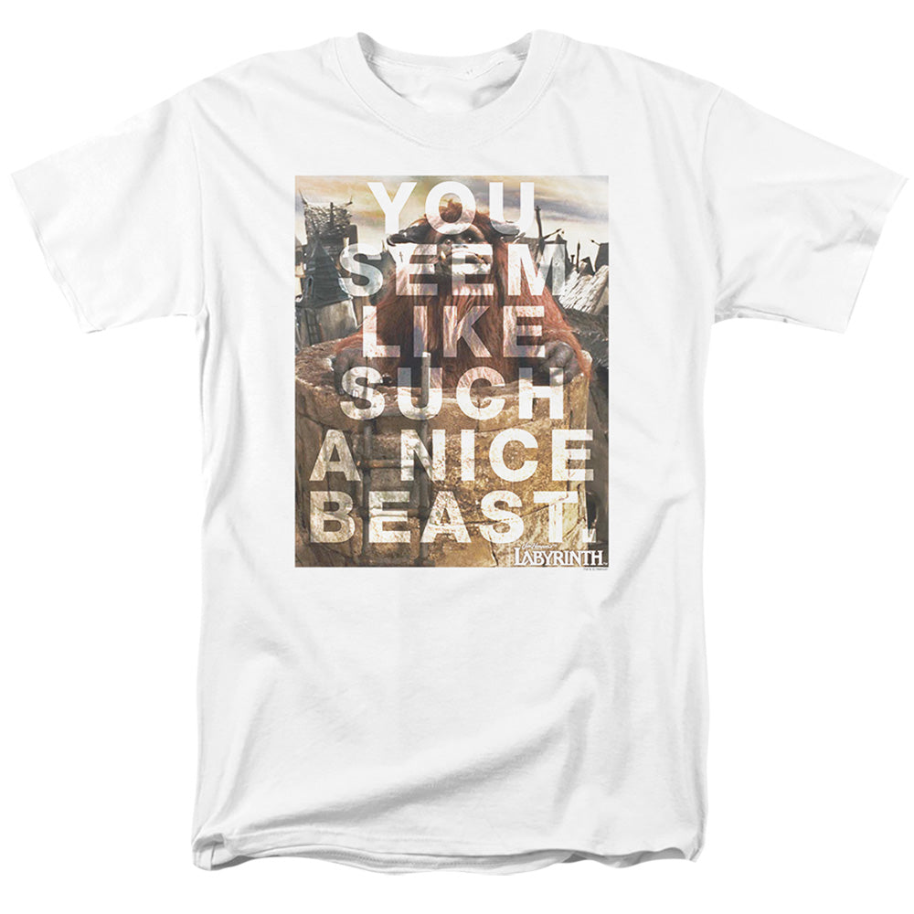 AN OFFCIALLY LICENSED LABYRINTH NICE BEAST MEN'S REGULAR FIT T-SHIRT WHITE