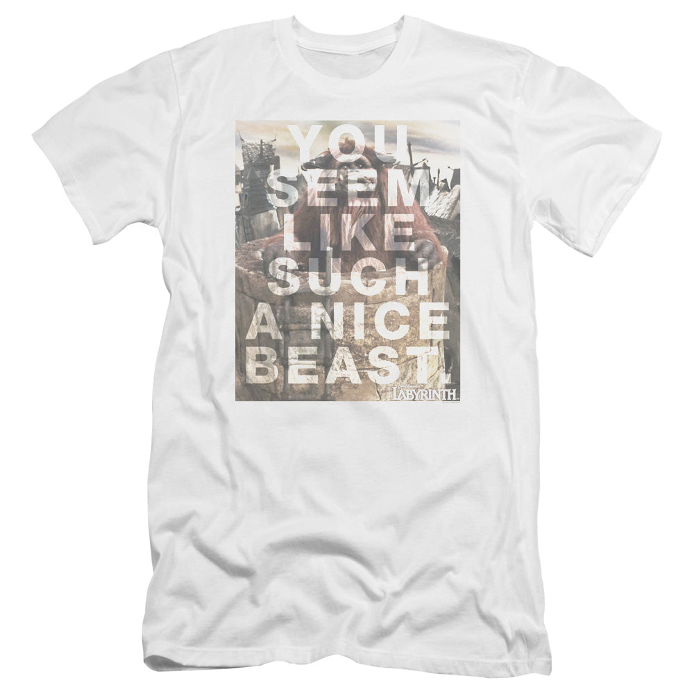 AN OFFCIALLY LICENSED LABYRINTH NICE BEAST MEN'S PREMIUM SLIM FIT T-SHIRT WHITE