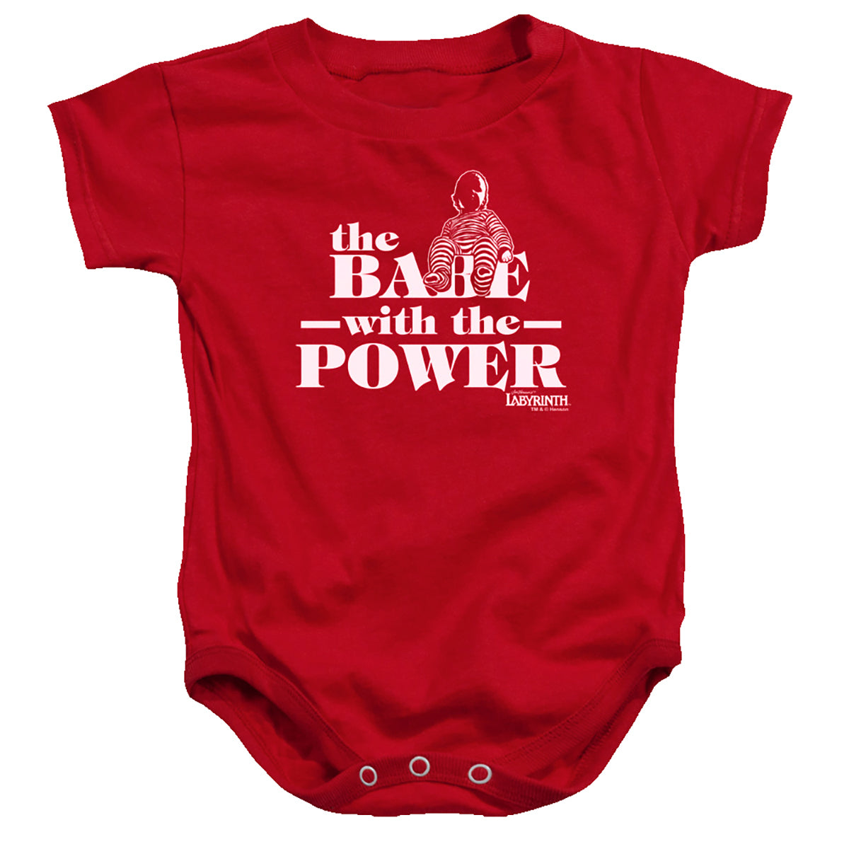 AN OFFCIALLY LICENSED LABYRINTH THE BABE WITH THE POWER BABY BODYSUIT RED